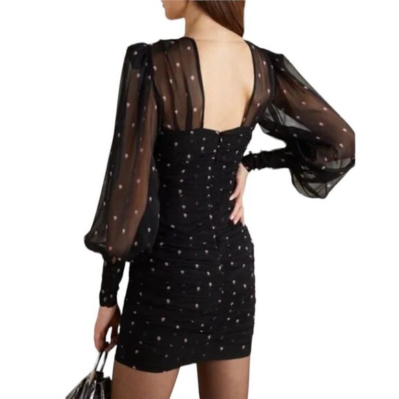 Retrofête Calla Ruched Silk-Chiffon Mini Dress Black Rose Women's Size Small - Picture 2 of 11